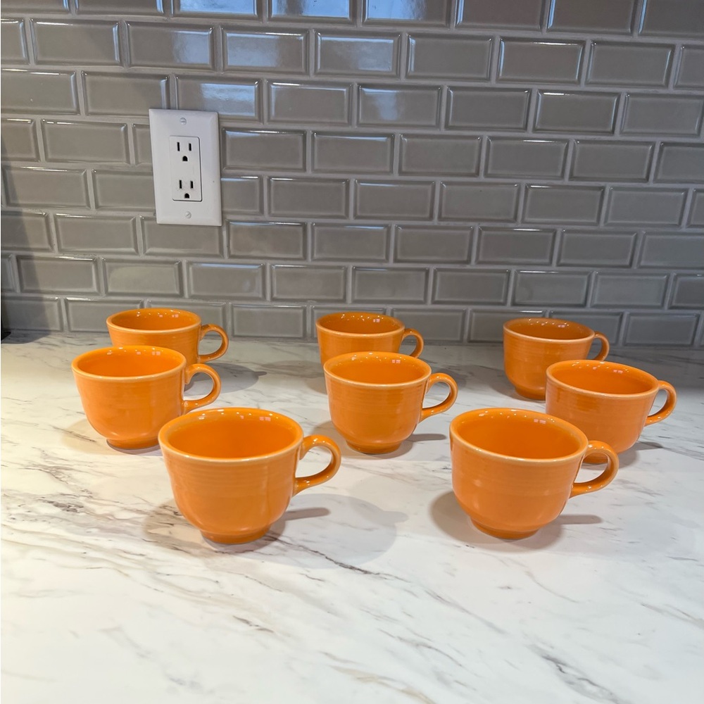 Fiestaware Tangerine Orange Tea Cups w/ Handle Fiesta HLC - 8 Cups